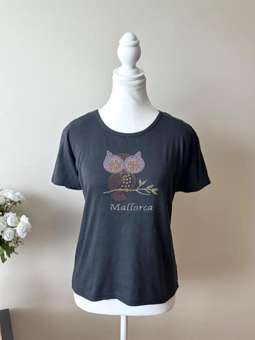 Black Rhinestone Short Sleeve Tee
